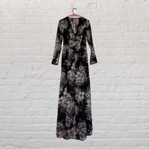 FOREVER 21 Black & Pink Sheer Multi Floral Long Sleeve Open Back Dress in Small